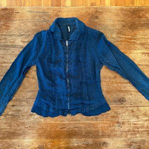 Inizo 100% Linen Jacket Shirt in Blue